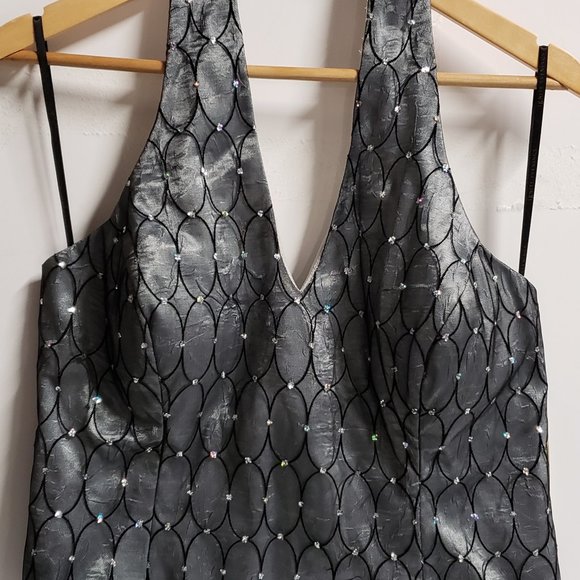 Ignite Evenings Women's Missy Flocknet Halter 16 Black/Silver NWT - Picture 1 of 13